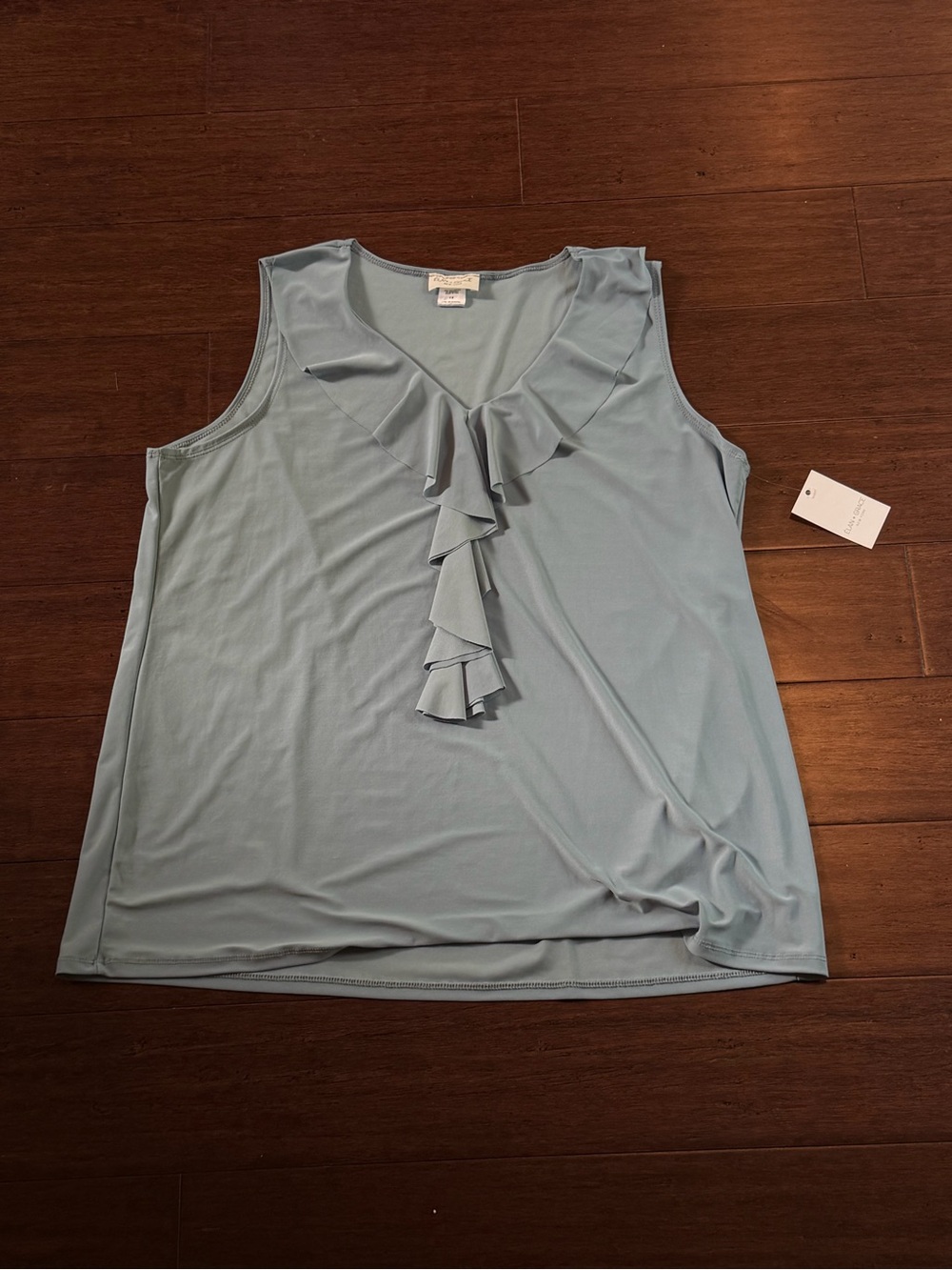 Elan And Grace Sleeveless Ruffle V-Neck Tank Top in Light Blue